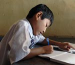 School child studying